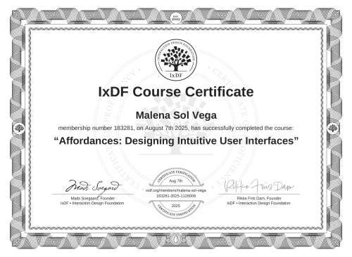 Affordances: Designing Intuitive User Interfaces certificate