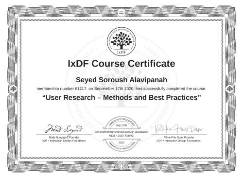 User Research – Methods and Best Practices certificate
