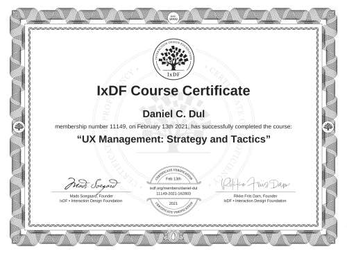 UX Management: Strategy and Tactics certificate