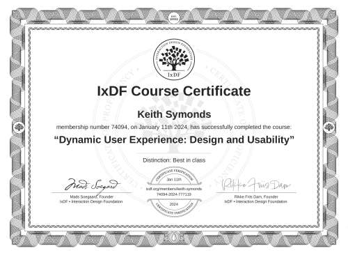 Dynamic User Experience: Design and Usability certificate