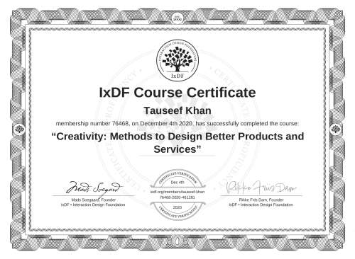 Creativity: Methods to Design Better Products and Services certificate