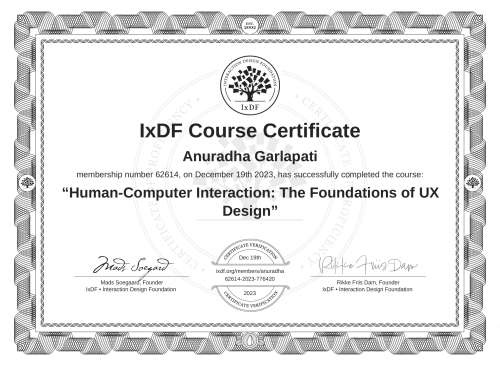 Human-Computer Interaction: The Foundations of UX Design certificate