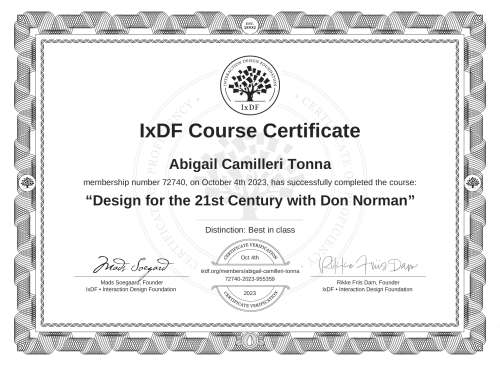 Design for the 21st Century with Don Norman certificate