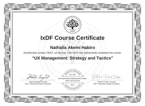 UX Management: Strategy and Tactics certificate