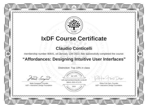 Affordances: Designing Intuitive User Interfaces certificate
