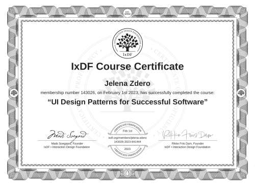 UI Design Patterns for Successful Software certificate