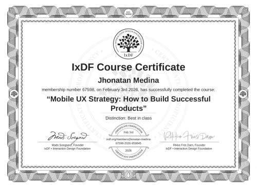Mobile UX Strategy: How to Build Successful Products certificate