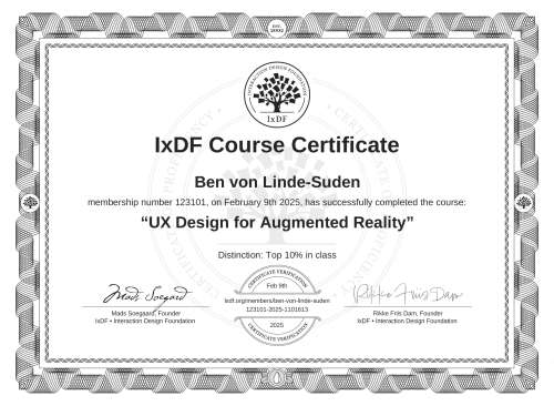 UX Design for Augmented Reality certificate