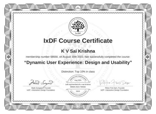 Dynamic User Experience: Design and Usability certificate