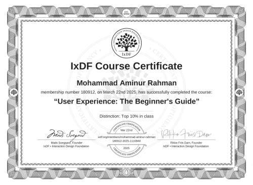 User Experience: The Beginner's Guide certificate