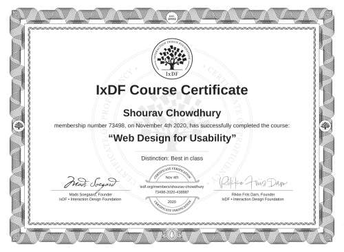 Web Design for Usability certificate