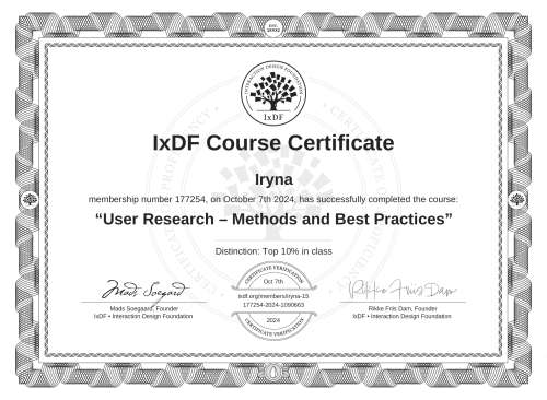 User Research – Methods and Best Practices certificate