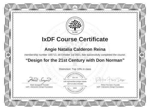 Design for the 21st Century with Don Norman certificate