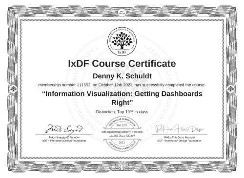 Information Visualization: Getting Dashboards Right certificate