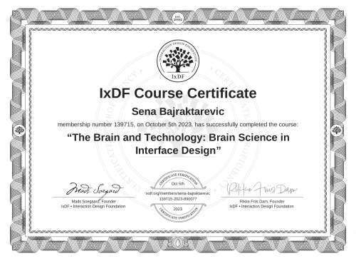 The Brain and Technology: Brain Science in Interface Design certificate