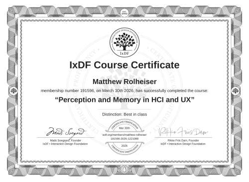 Perception and Memory in HCI and UX certificate