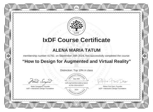 How to Design for Augmented and Virtual Reality certificate