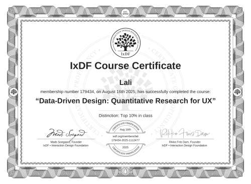 Data-Driven Design: Quantitative Research for UX certificate