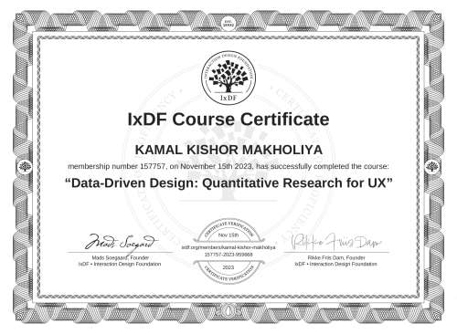 Data-Driven Design: Quantitative Research for UX certificate