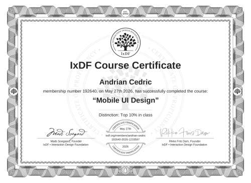 Mobile UI Design certificate