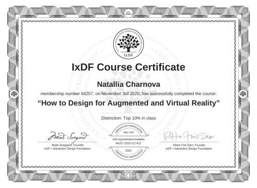 How to Design for Augmented and Virtual Reality certificate