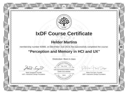 Perception and Memory in HCI and UX certificate