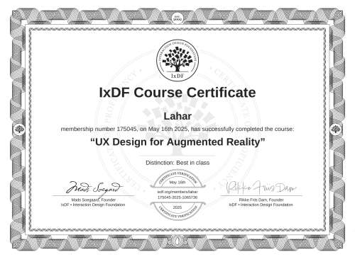 UX Design for Augmented Reality certificate
