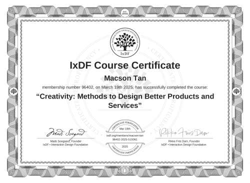 Creativity: Methods to Design Better Products and Services certificate