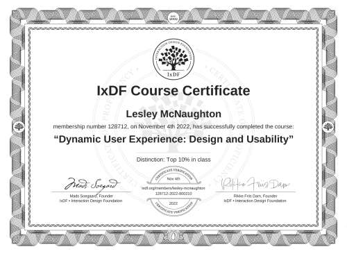 Dynamic User Experience: Design and Usability certificate