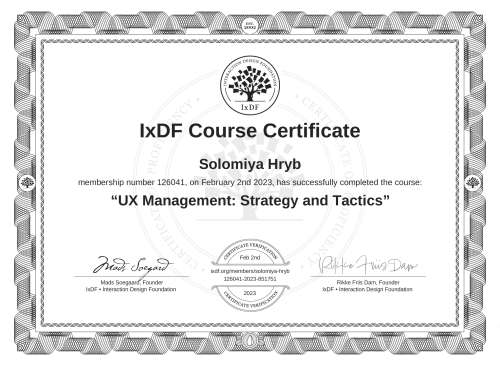UX Management: Strategy and Tactics certificate
