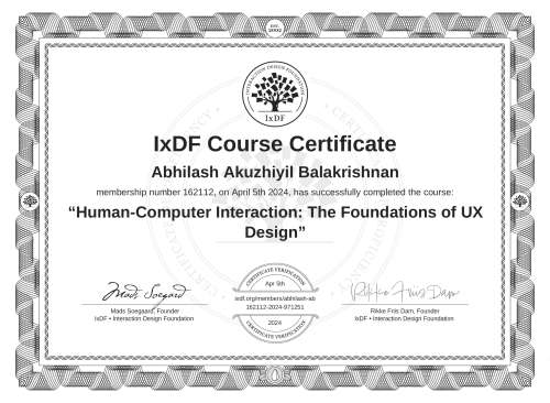 Human-Computer Interaction: The Foundations of UX Design certificate