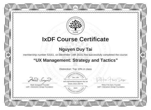 UX Management: Strategy and Tactics certificate