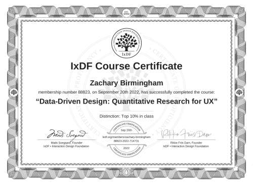 Data-Driven Design: Quantitative Research for UX certificate