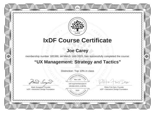 UX Management: Strategy and Tactics certificate
