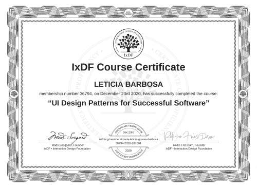 UI Design Patterns for Successful Software certificate