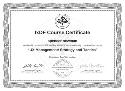 UX Management: Strategy and Tactics certificate