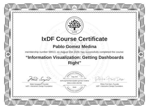 Information Visualization: Getting Dashboards Right certificate