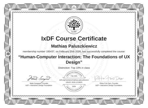 Human-Computer Interaction: The Foundations of UX Design certificate