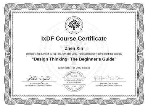 Design Thinking: The Beginner's Guide certificate