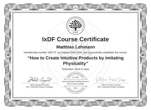 How to Create Intuitive Products by Imitating Physicality certificate