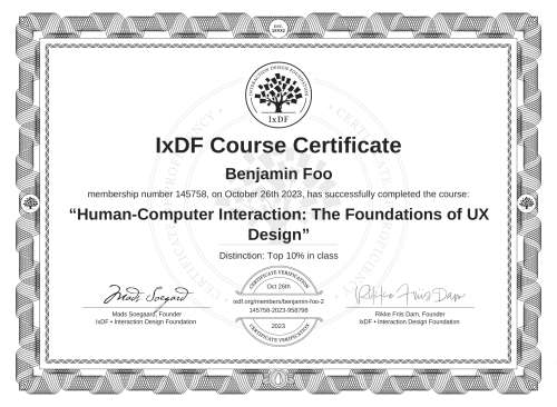 Human-Computer Interaction: The Foundations of UX Design certificate