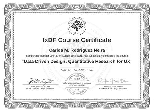 Data-Driven Design: Quantitative Research for UX certificate