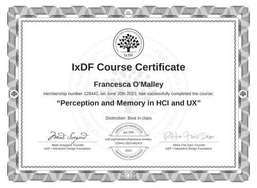 Perception and Memory in HCI and UX certificate