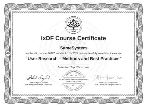 User Research – Methods and Best Practices certificate
