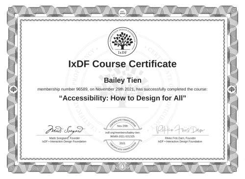 Accessibility: How to Design for All certificate