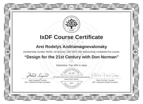 Design for the 21st Century with Don Norman certificate