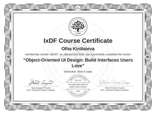 Object-Oriented UI Design: Build Interfaces Users Love certificate