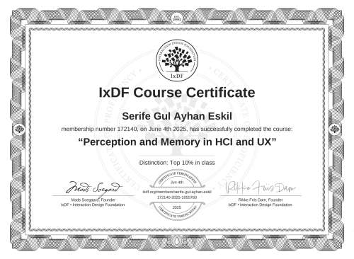 Perception and Memory in HCI and UX certificate