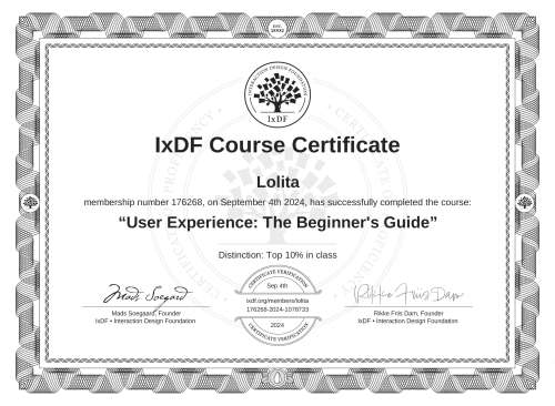 User Experience: The Beginner's Guide certificate