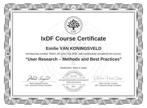 User Research – Methods and Best Practices certificate